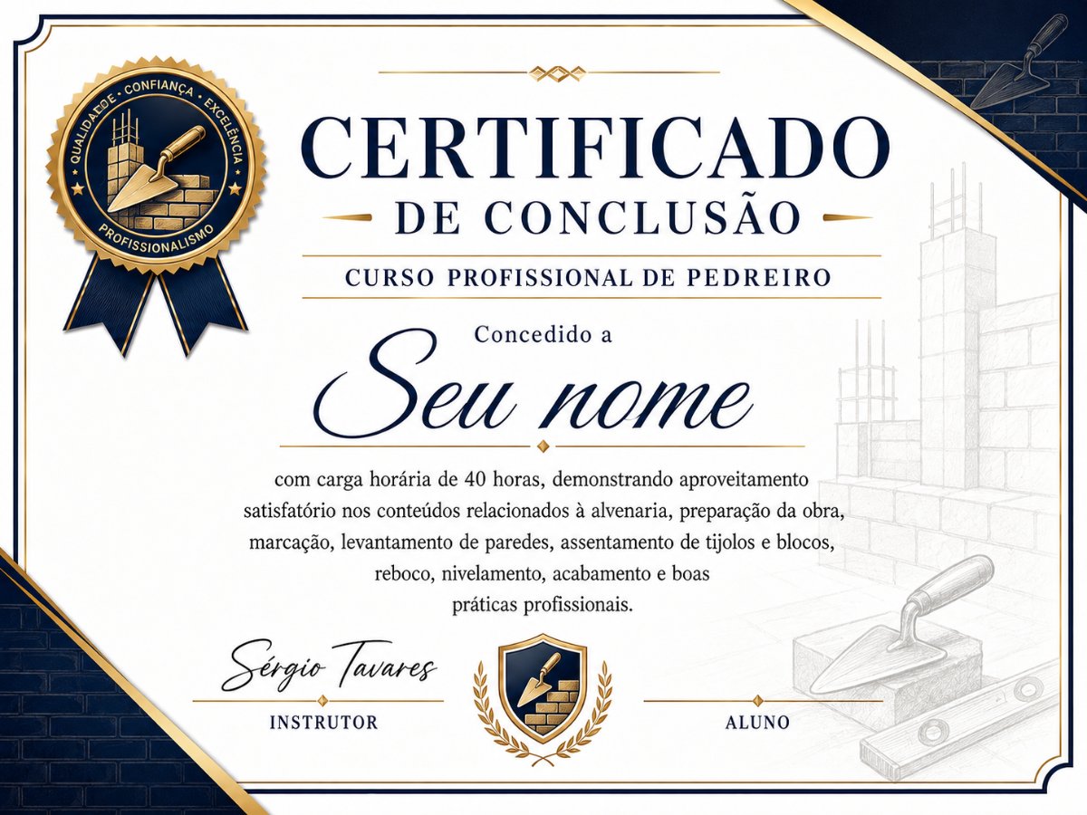 Modelo do certificado de conclusão Pedreiro Profissional