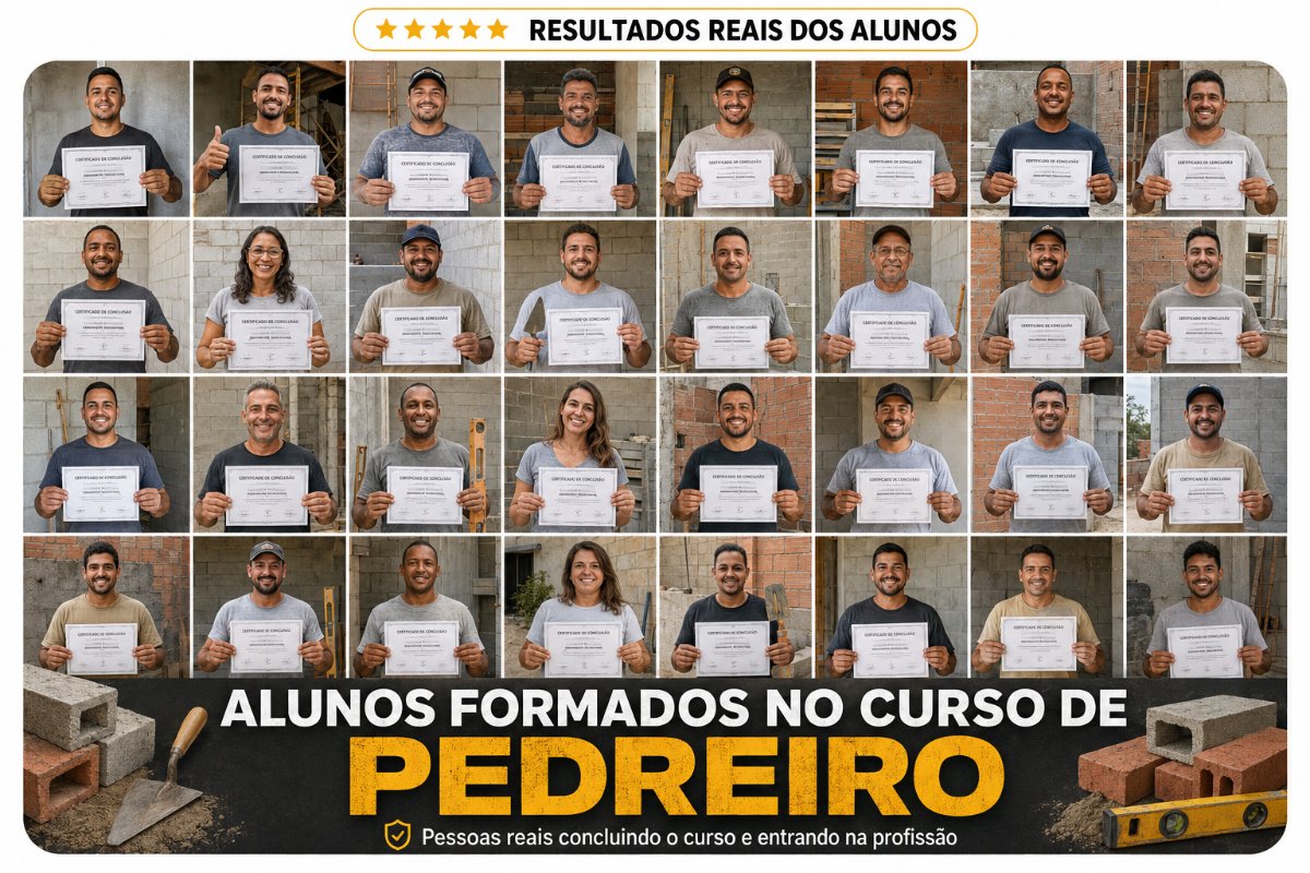 Mosaico de alunos formados com certificado