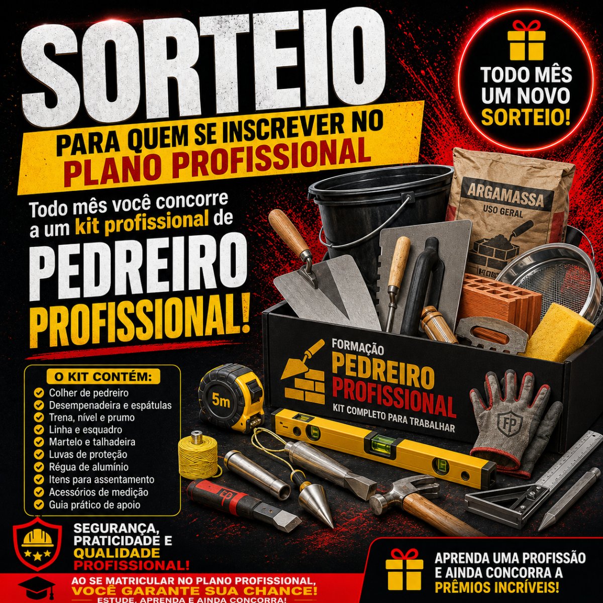 Kit completo de ferramentas para pedreiro
