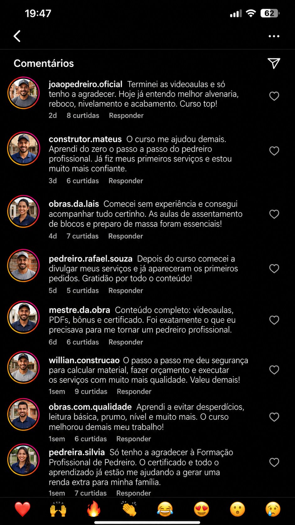 Depoimento de aluno no Instagram